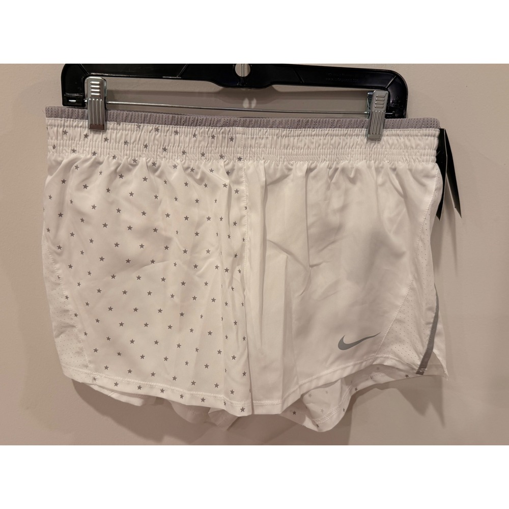 Nike Womens Dri-FIT Running Shorts White Star Print CK0566-100 Large NWT